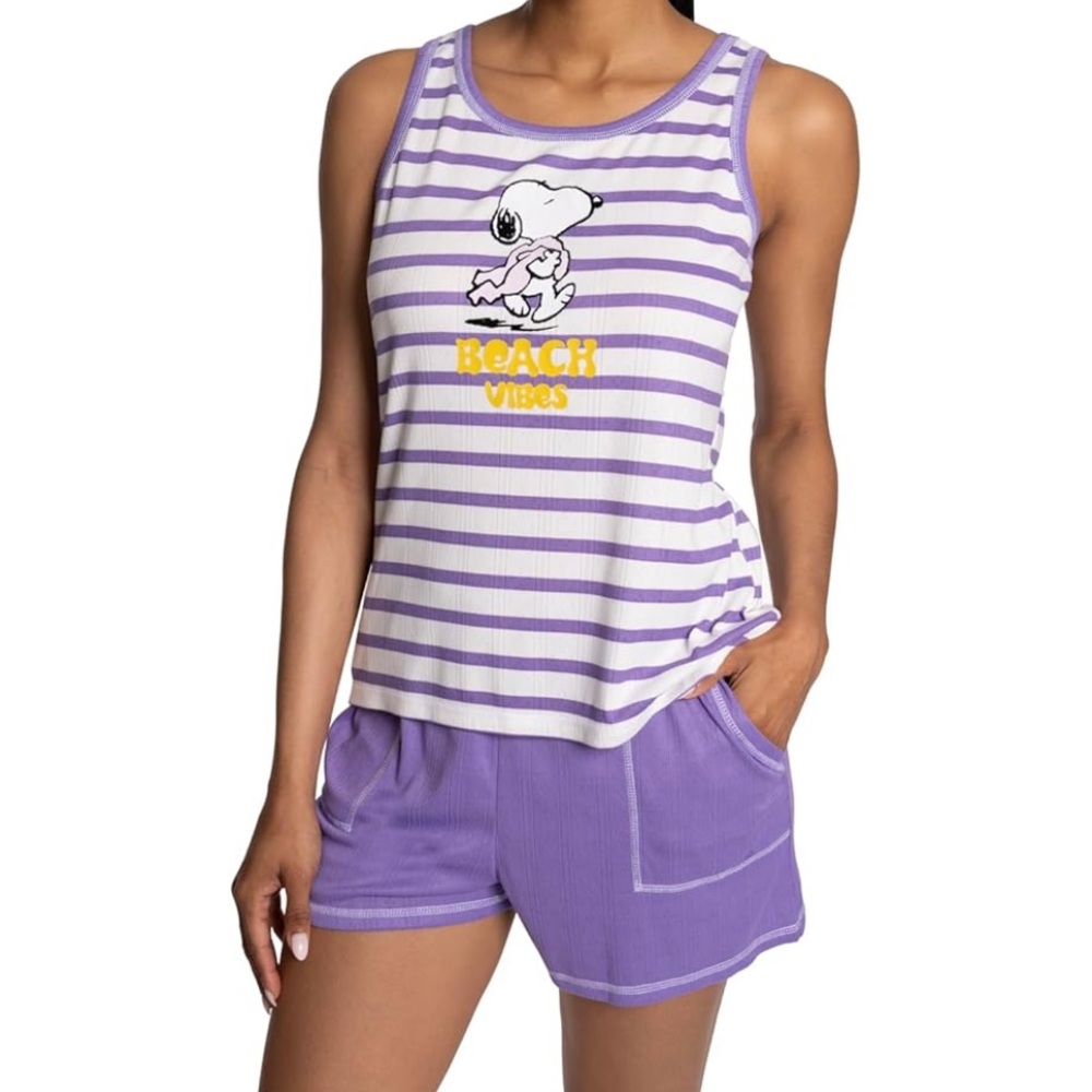 Peanuts Purple and White Striped Women's Pajama Set